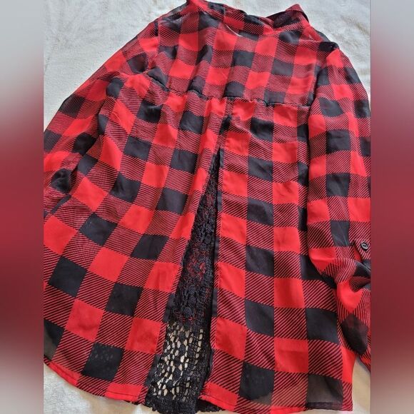 Charming Charlie sheer plaid button up - Picture 3 of 6